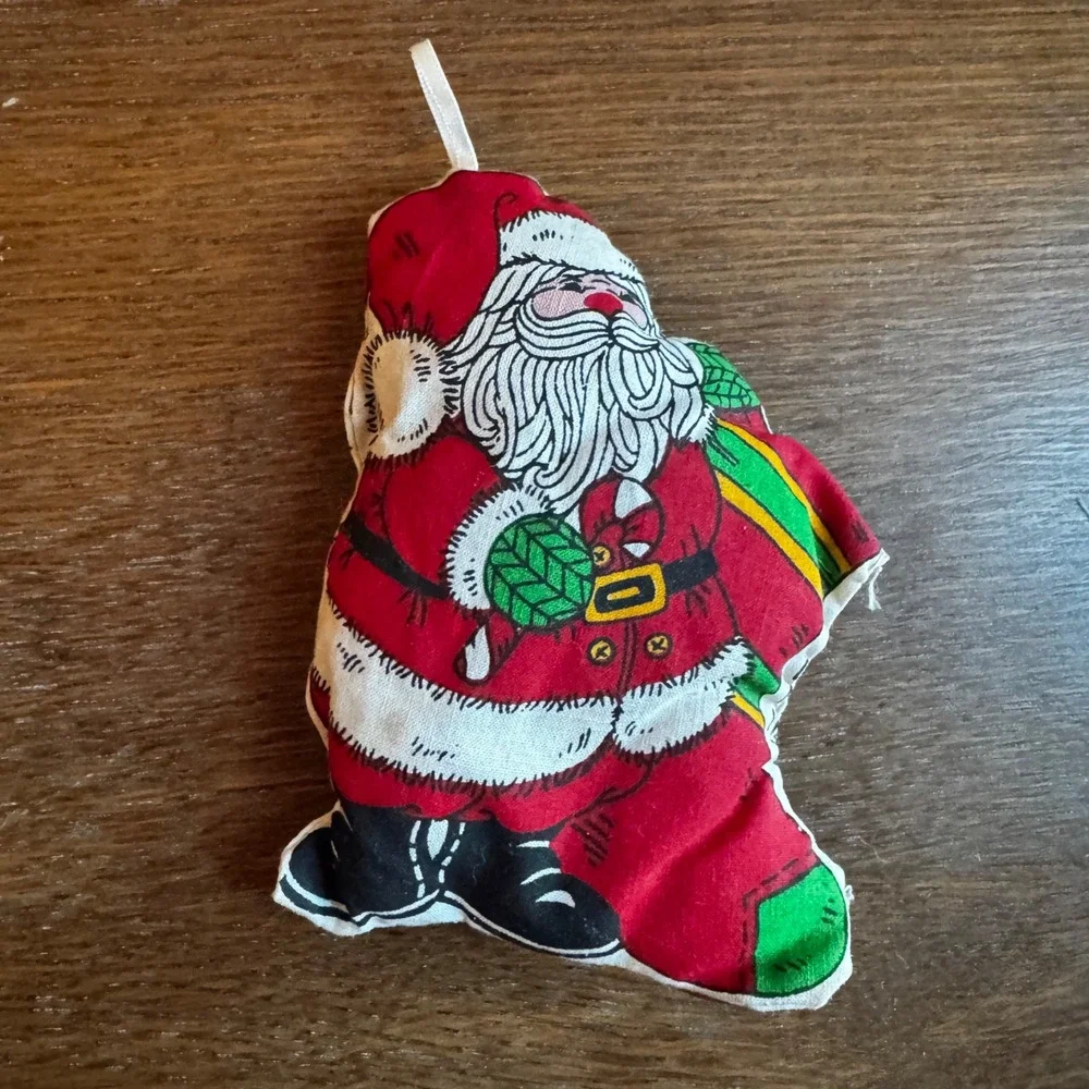 VTG‎ 5 Christmas Ornament Santa Plush Handmade Hand Sewn Fabric Pattern Panel